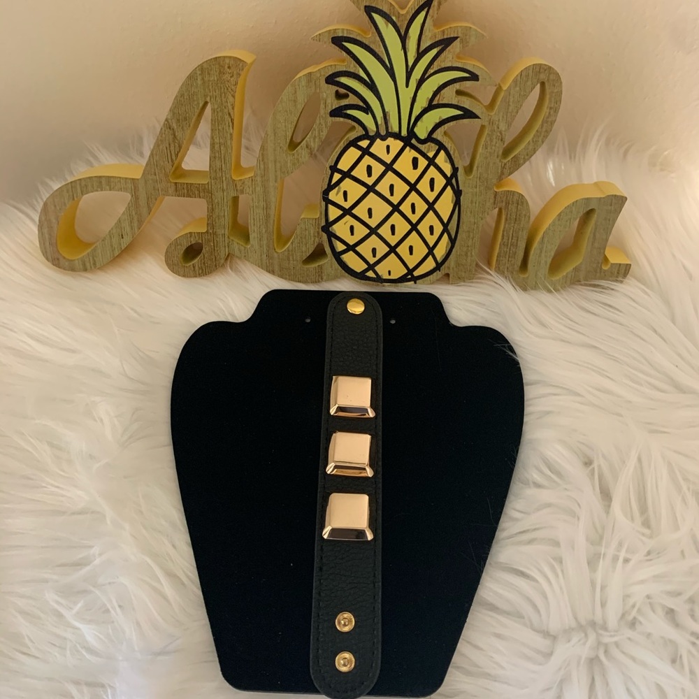 Chunky Faux Leather and Gold Metal Snap Bracelet